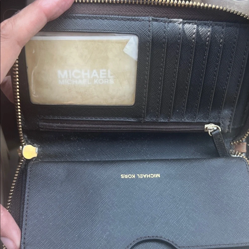 Michael Kors Dark Brown Wristlet with Gold Accents